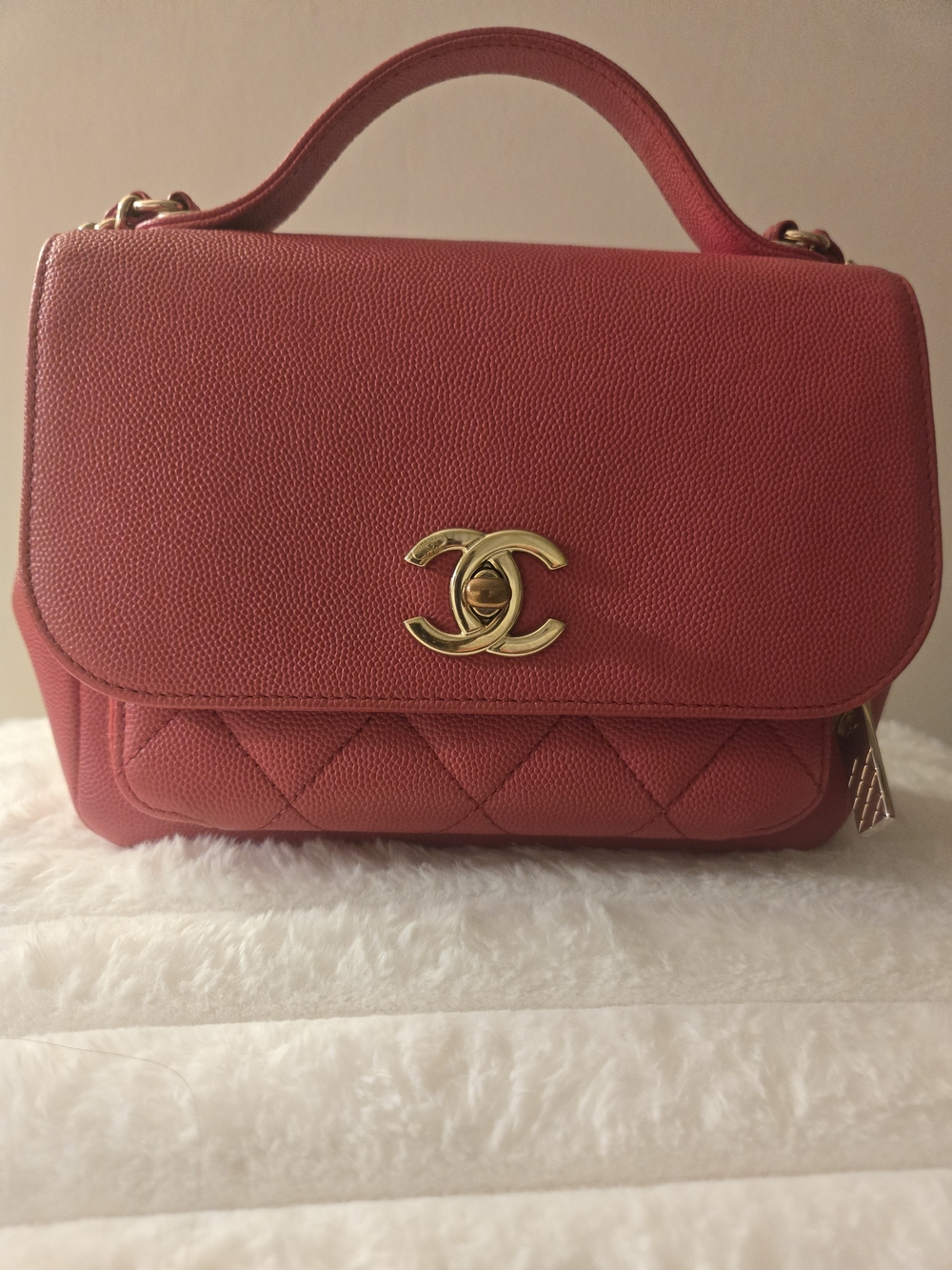 Chanel Red Quilted Top-Handle Bag with Gold Hardware
